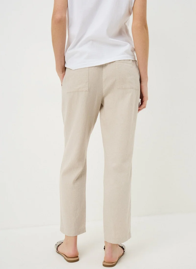 Matalan Beige Oatmeal Linen Blend Tapered Trousers for Women | Best Price UAE